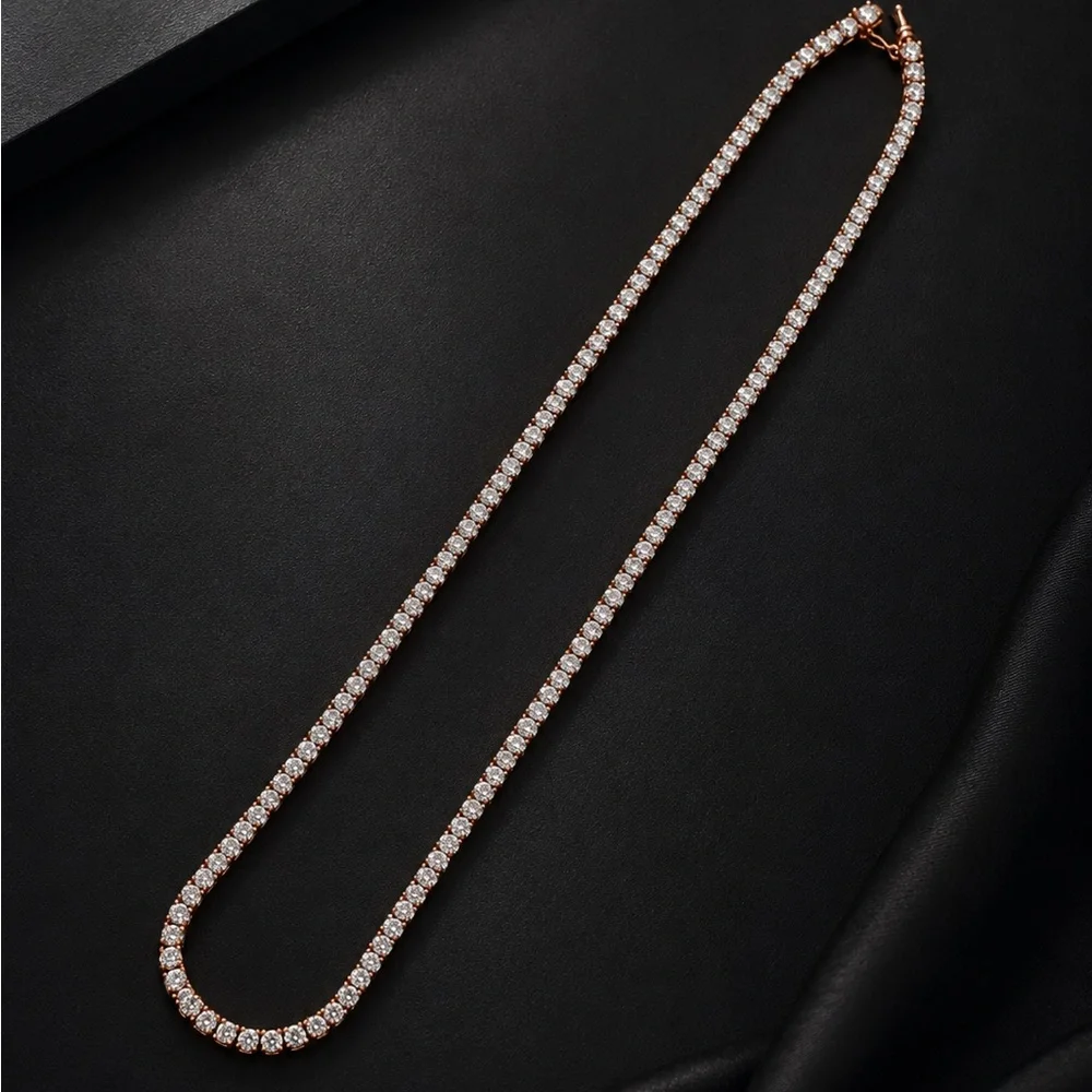 925 Sterling Silver Rose Gold 30.00CTW MOISSANITE Tennis Necklace Size 22”